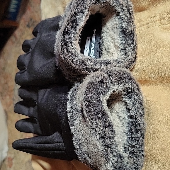 Head Faux Fur Lined Gloves Black Large - Picture 3 of 4